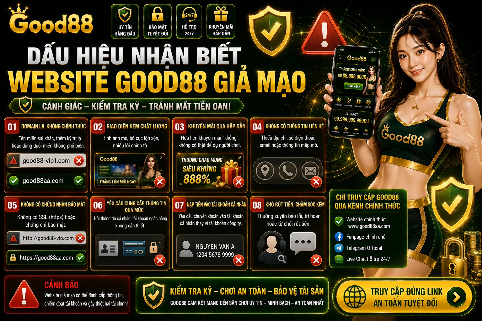 Dấu hiệu nhận biết website Good88 giả mạo